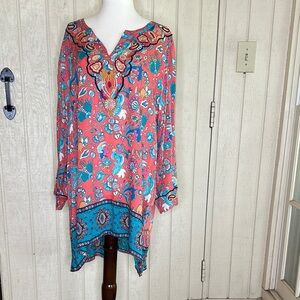 Feathers by Tolani Pink and Blue Asymmetrical Tunic